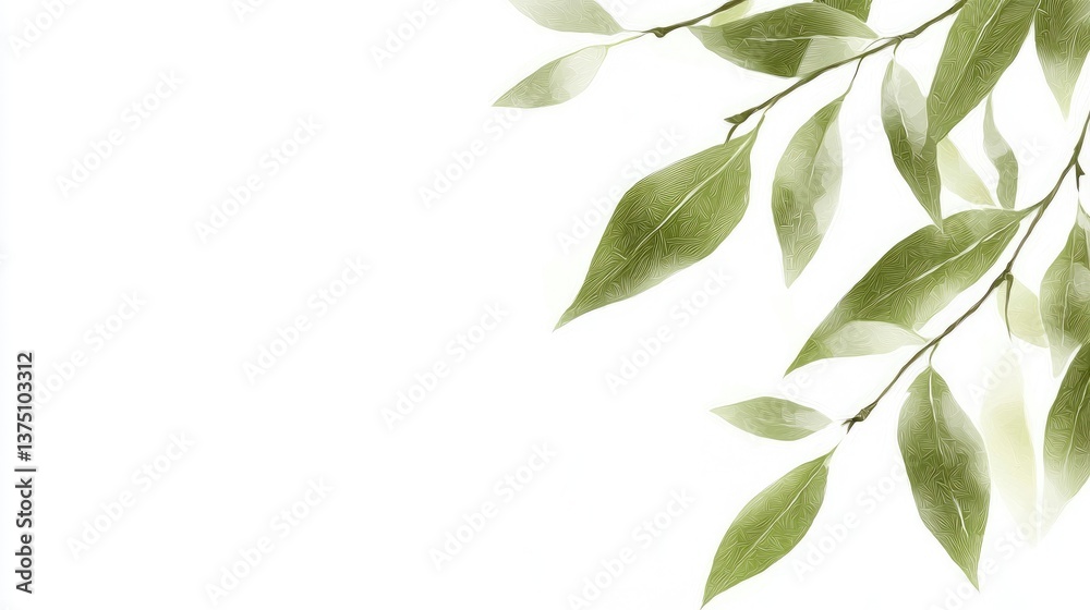 Green leaves branch, nature background, copy space, design element, spring Green leaves branch, nature background, copy space, design element, spring