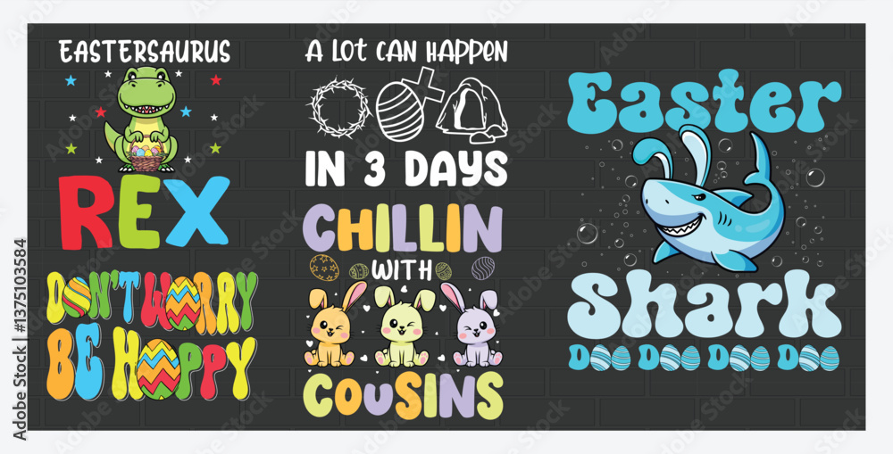 Obraz premium Happy Easter Day with Bunny T Shirt Design Bundle