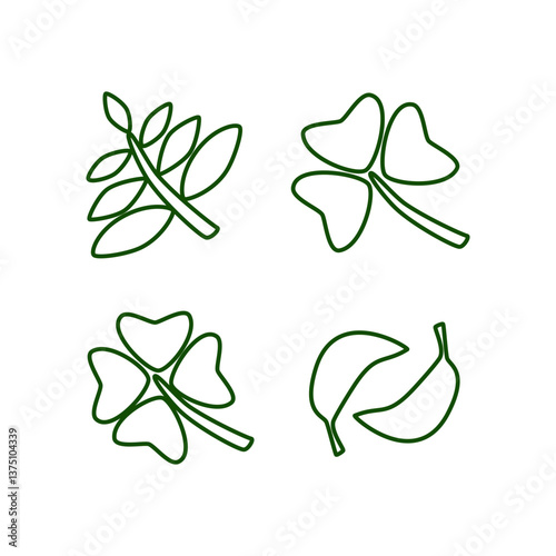 Green leaf icons feature a minimal and modern style, ideal for eco-friendly branding, nature-themed designs, and organic product packaging. The flat vector format ensures versatility and scalability.