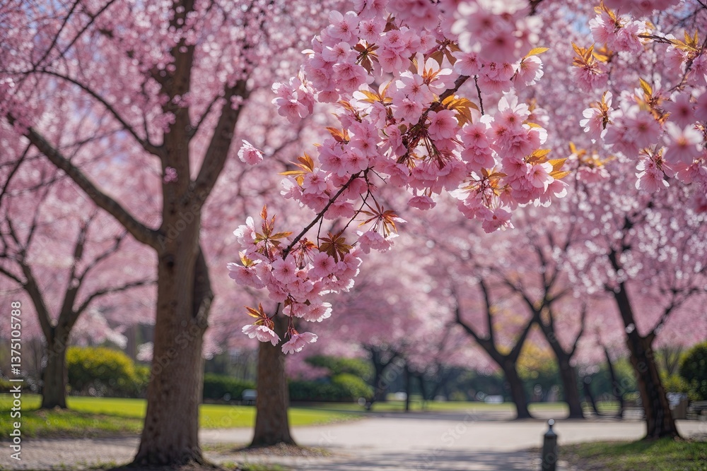 Closeup of Vibrant Cherry Blossoms in Full Bloom at a Serene Park on a Sunny Spring Day Closeup of Vibrant Cherry Blossoms in Full Bloom at a Serene Park on a Sunny Spring Day