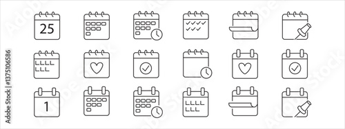 calender icon set in line style