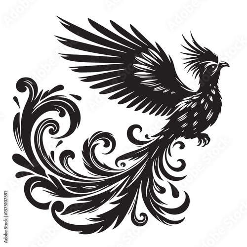Black Resplendent Quetzal Silhouette Vector, High Quality Illustration on White Background