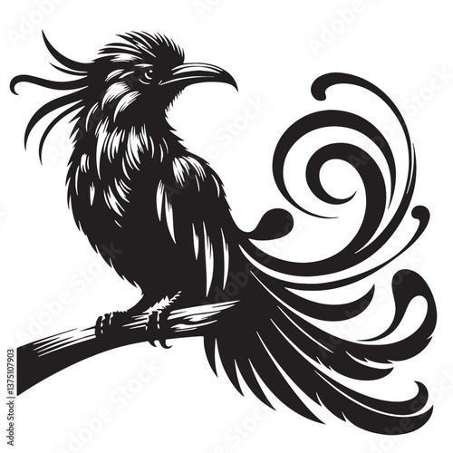 Black Resplendent Quetzal Silhouette Vector, High Quality Illustration on White Background