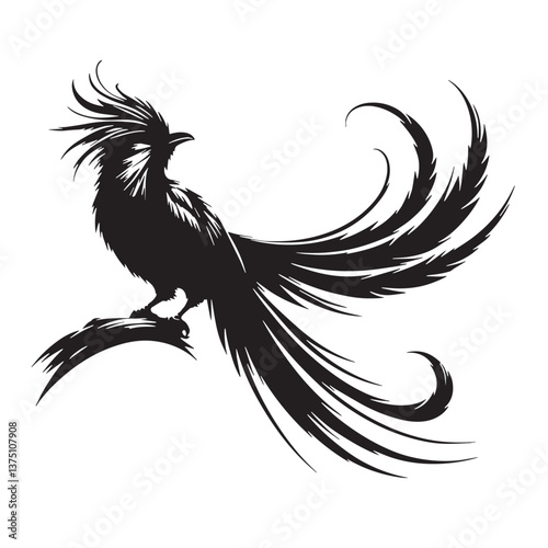 Black Resplendent Quetzal Silhouette Vector, High Quality Illustration on White Background