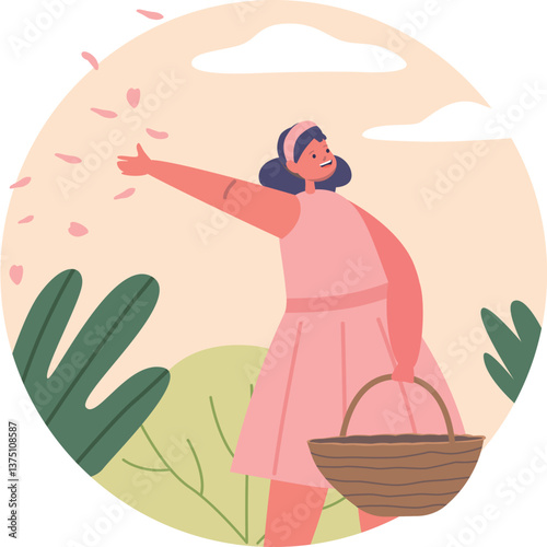 Girl child throwing rose petals