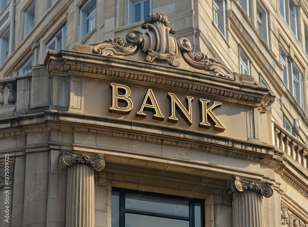 Modern Bank Building Exterior with Prominent Signage of BANK