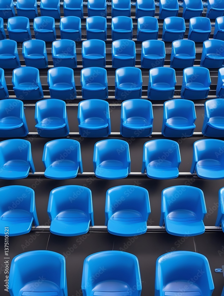 Rows of empty blue plastic chairs arranged in a symmetrical pattern in an auditorium or stadium, creating a repetitive geometric perspective and modern seating arrangement
Rows of empty blue plastic chairs arranged in a symmetrical pattern in an auditorium or stadium, creating a repetitive geometric perspective and modern seating arrangement