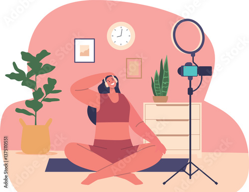 Blogger recording yoga video class