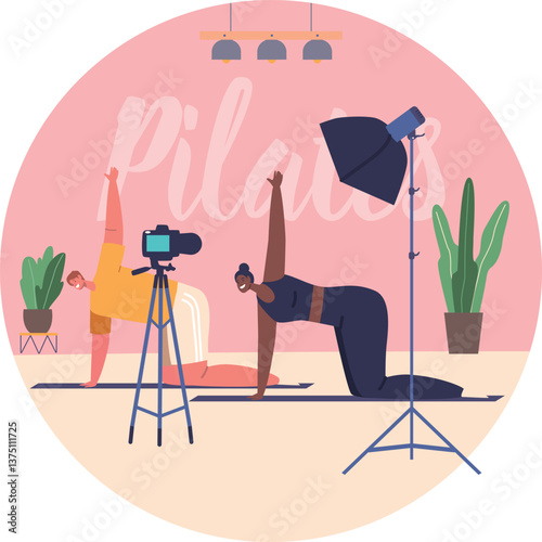 People doing pilates recording video