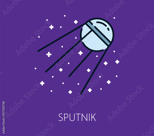 Space satellite color line icon. Astronomy travel linear icon, space exploration outline vector icon. Galaxy outerspace thin line symbol, cosmos research or discovery sign with artificial satellite