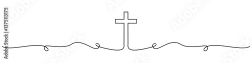 Christian cross continuous line drawing art vector. Minimal outline symbol of faith, Jesus, and spirituality. Simple religious design for decorations, poster, invitation, banner
