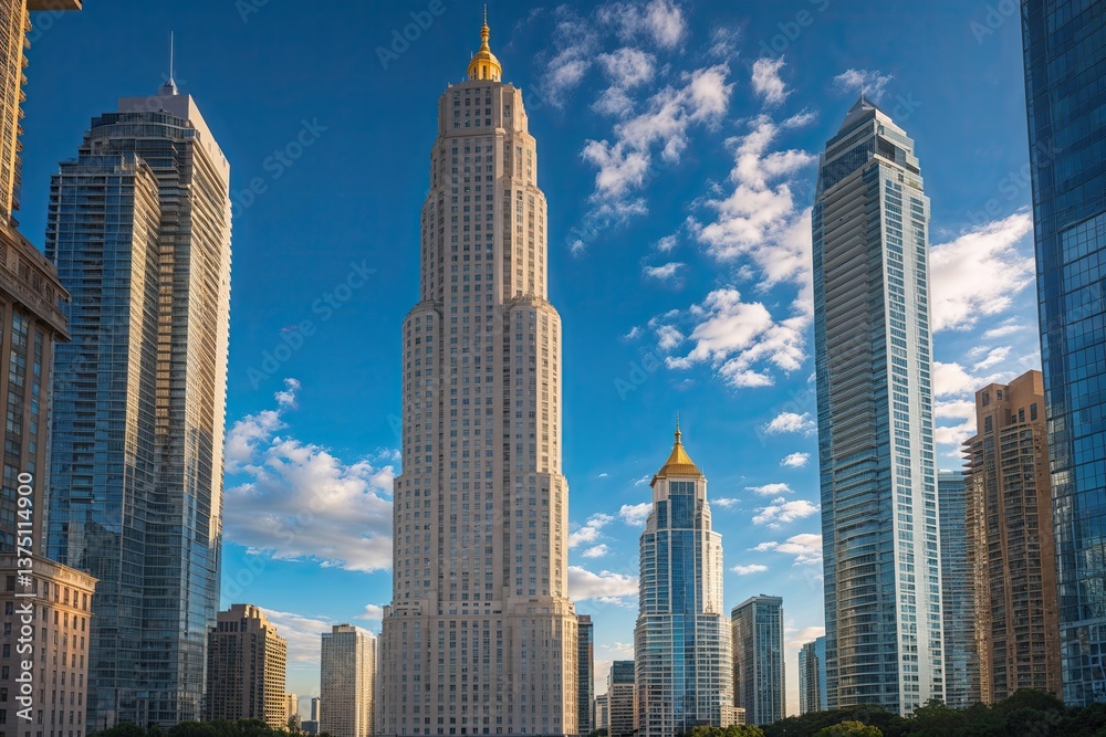 Majestic High-Rise Architecture Against Azure Skies with Striking Daylight Viewscape Majestic High-Rise Architecture Against Azure Skies with Striking Daylight Viewscape