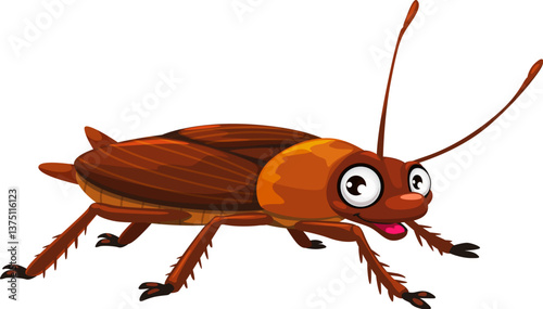 Cartoon funny cockroach insect character, vector bug mascot for kids. Cartoon cockroach or roach pest with cheerful smile on face and googly eyes, small cute insect from garden or forest