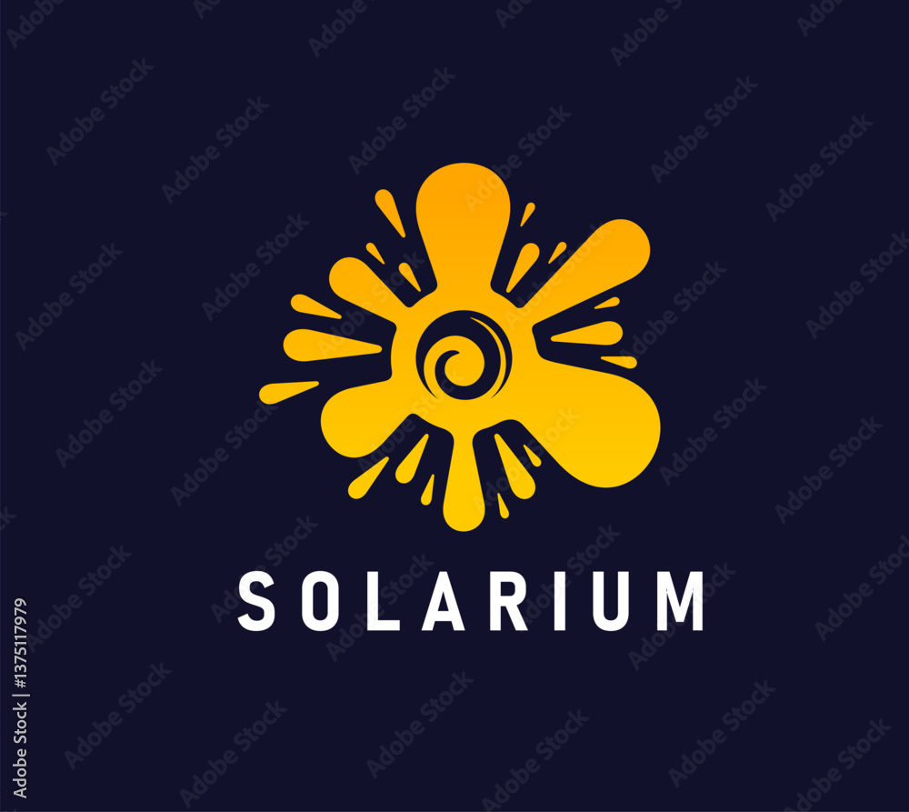 Fototapeta premium Solarium icon for tanning salon or summer beach and SPA, vector sun emblem. Solarium icon of flower shape sun for tanning studio sign, summer hotel resort and beauty or skincare cosmetics brand