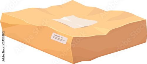 Damaged and ripped package cardboard box cartoon. Broken crushed shipping package, damaged wet isolated vector cargo box. Destroyed dirty delivery parcel or ripped crumpled paper container cartoon