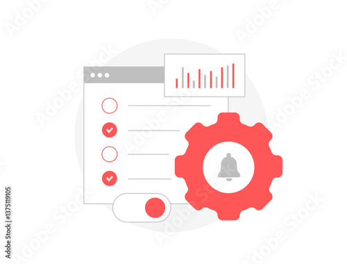 AI-powered todo push notification software for automated alerts, task management and user engagement. Optimize communication with smart notifications. To do vector illustration and icons