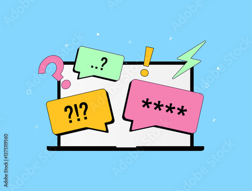 Online toxicity, harmful content, and cyberbullying in social media. Digital harassment, misinformation and online abuse threats. Internet safety concerns. Toxic content vector illustration and icons