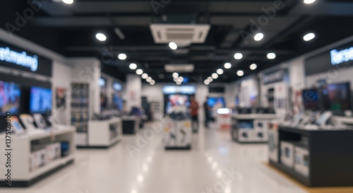 Blurred electronics store interior soft lighting. AI Generated