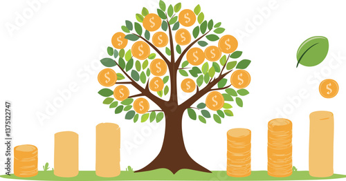 Coins on the tree. Business investment ideas coin tree planting and saving money tree coin tree money growth idea for bank or bank vector illustration
