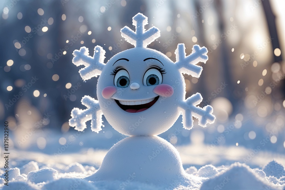 Obraz premium Charming Snowflake Character Radiating Joy and Whimsy in Winter Wonderland