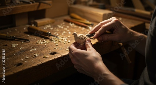 Woodcarving a Bird Figurine