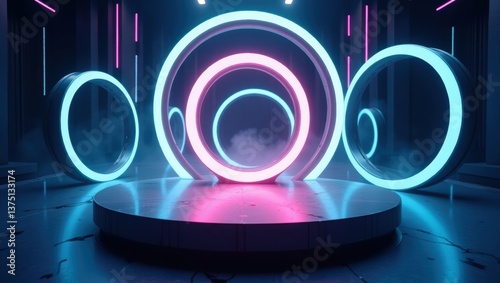 Colorful Design with Neon Lights and Digital Art Backdrop