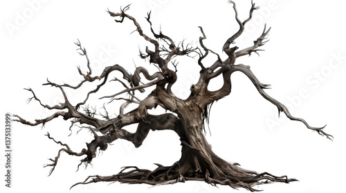 Withered tree against a fading glow, revealing the harsh beauty of resilience, an ode to nature's enduring spirit