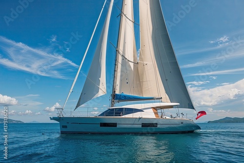 Stunning Sailboat Gliding on Serene Cobalt Waters Beneath a Clear Blue Sky