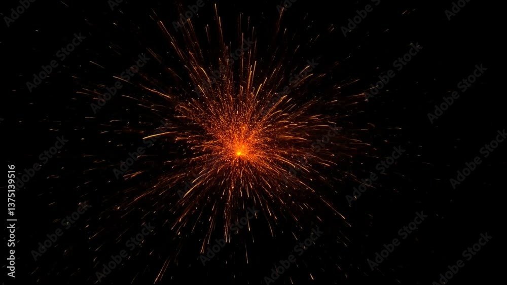 Fiery explosion bursting outward with glowing embers on black Fiery explosion bursting outward with glowing embers on black