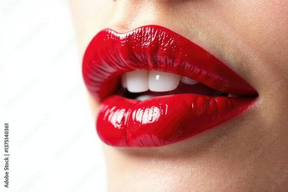 Obraz premium Close-up of red lipstick, stark white backdrop, simple, red