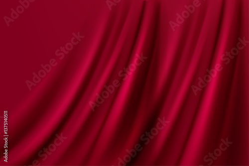 Deep red satin fabric with flowing folds, digital design.  Smooth texture, uniform color background.  Luxurious textile rendering, elegant draping effect.