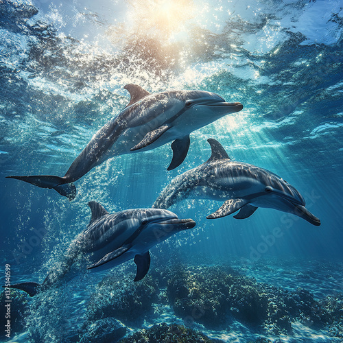 Playful Dolphins in Ocean
