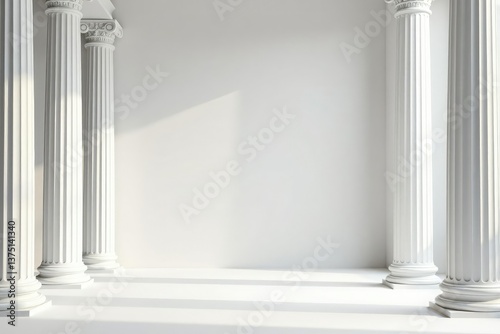 Elegant Roman-style columns against a pristine white backdrop   surface  decor