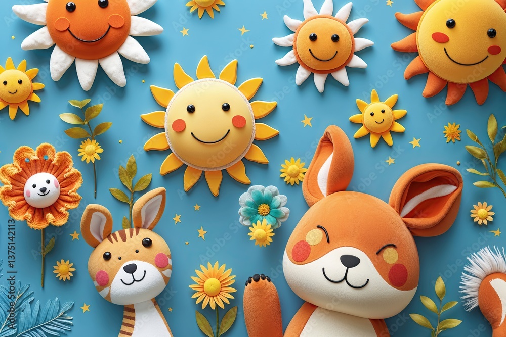 Fototapeta premium Vibrant Visual Design Featuring Playful Animal Patterns and Joyful Sun Elements