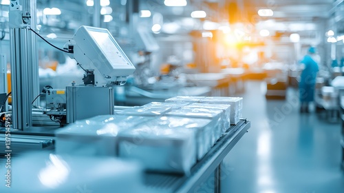 Wallpaper Mural A factory floor with machines producing biodegradable packaging materials, biodegradable packaging production, sustainable manufacturing Torontodigital.ca