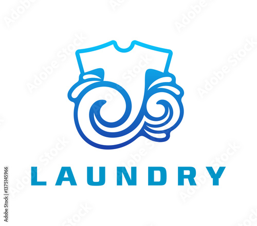 Laundry service icon, clothing wash service symbol. Laundry service company sign or business vector blue abstract emblem, clothing cleaning and washing room or laundromat vending brand badge