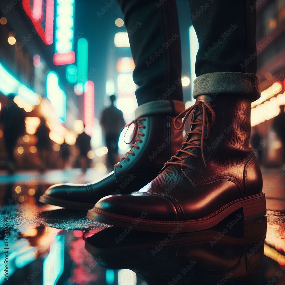 The subtle sheen on a pair of polished leather boots reflecting The subtle sheen on a pair of polished leather boots reflecting