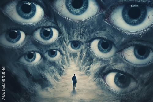 Struggling with Agoraphobia. Illustration Representing the Struggles of Agoraphobia, Social Phobia, and Social Anxiety Disorder. Concept of Fear and Anxiety in Social and Public Spaces.