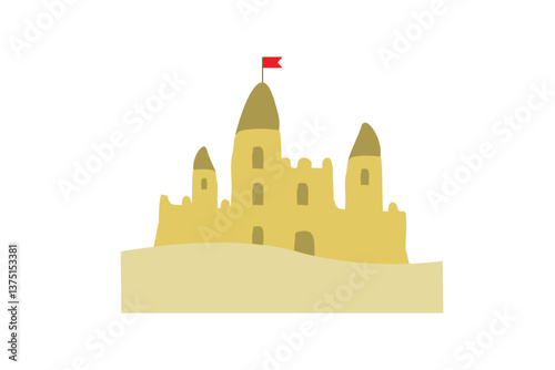color silhouette with sand castle with flag vector illustration