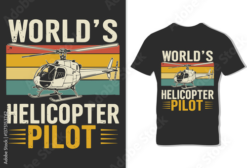 Vintage Colorful Worlds Okayest Helicopter Pilot Typography Men's Black T-Shirt Free Download