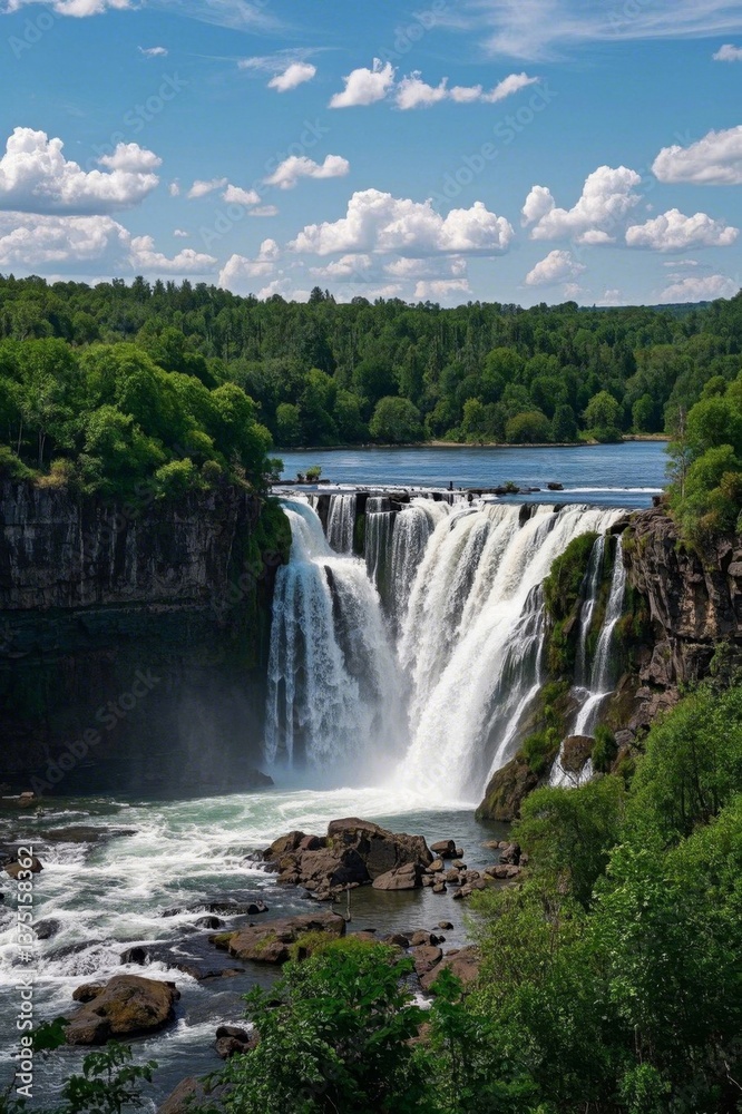 Fototapeta premium arafed waterfall with a large amount of water flowing over it