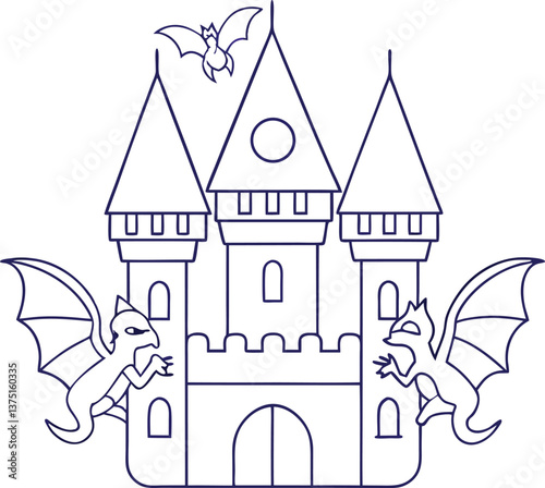 fairy tale castle vector Coloring page