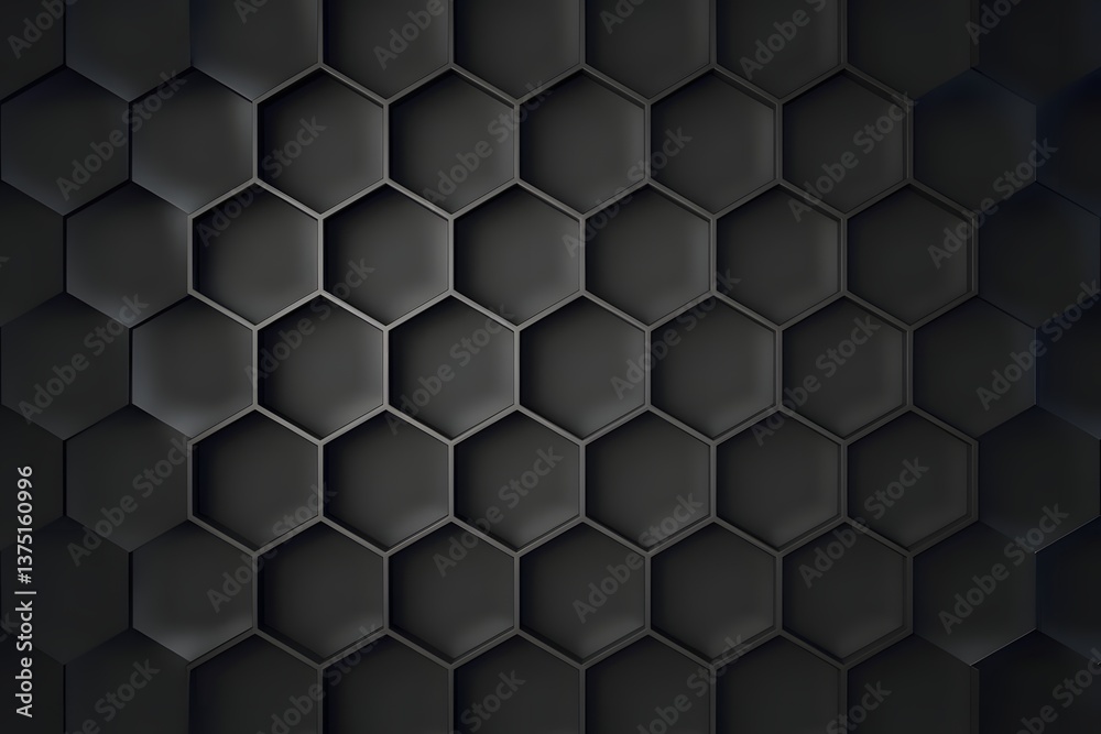 Geometric Harmony: Abstract texture showcasing a 3D rendered array of hexagonal patterns with a monochromatic finish. Evoking a sense of depth and modern design.