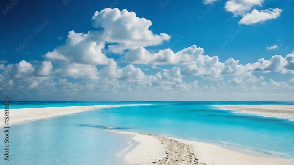 Obraz premium Sunny gold sandy beach, Horizontal. Horizontal view tranquil sandy beach. Peaceful sea waves shore. Ocean coast view. 