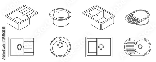 Kitchen Sink Set Icons. Vector Illustration