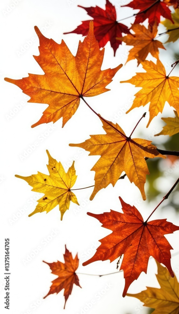 Foliage of autumnal maples isolated on white background, brown, green, serene Foliage of autumnal maples isolated on white background, brown, green, serene