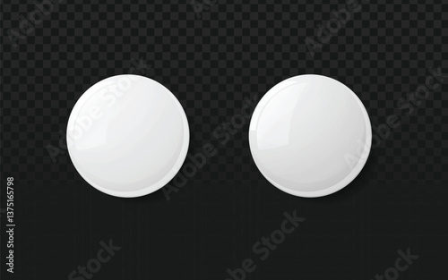 Two white round badges on a dark checkered background, digital design.  Simple circular shapes, blank template for customization.  Modern graphic elements, minimalist composition.