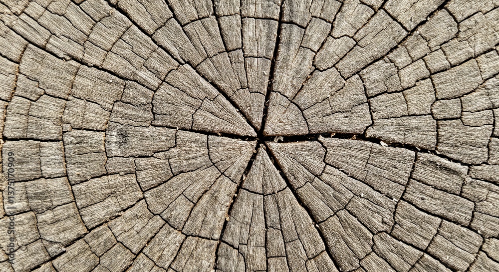Fototapeta premium A Highly Detailed Macro Shot of a Tree Stump, Showcasing Growth Rings and Aged Cracks