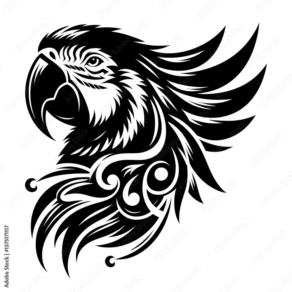 Fototapeta premium Parrot head in tribal vector tattoo style