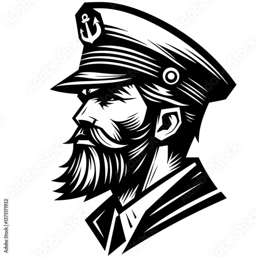 Bearded sailor in vintage naval uniform illustration